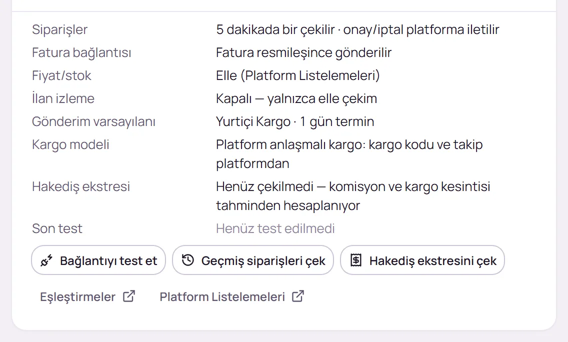 Kaydedilmiş Hepsiburada bağlantı kartı