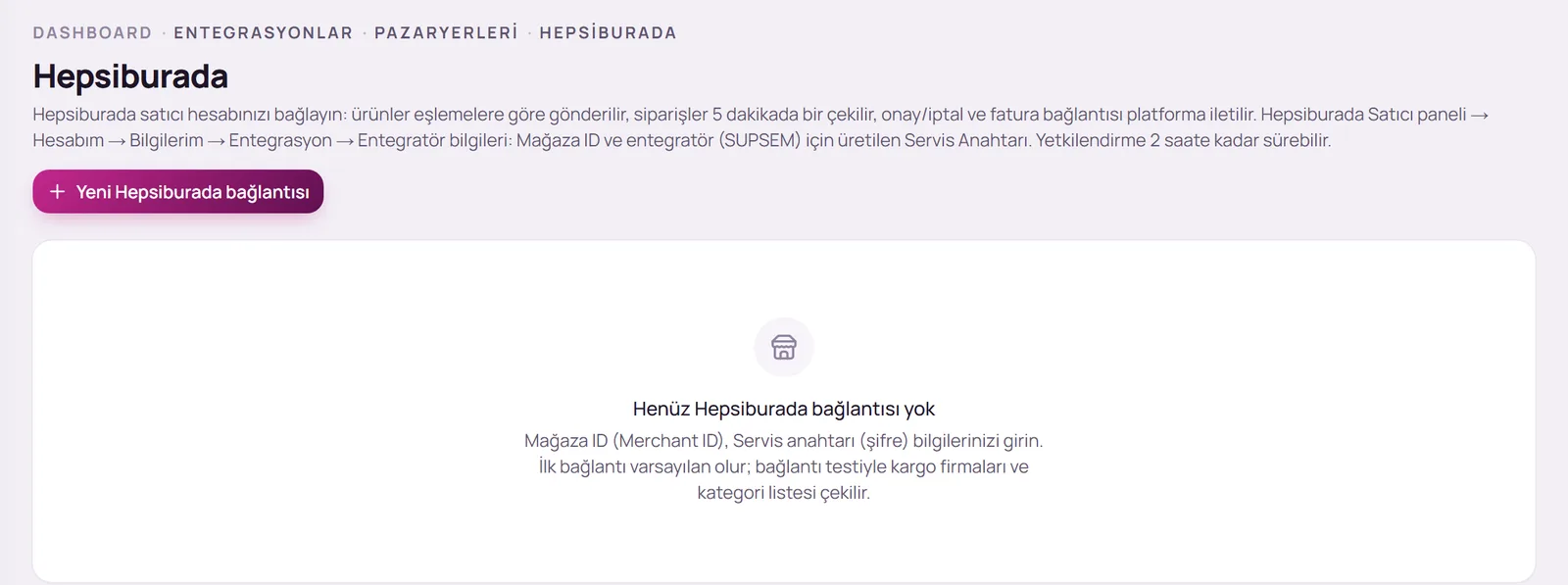 Hepsiburada sayfası ve Yeni Hepsiburada bağlantısı düğmesi