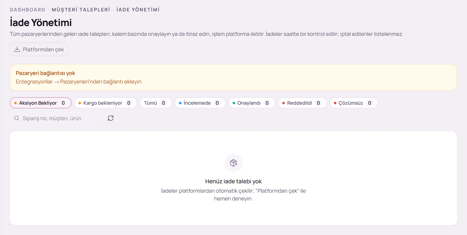 İade Yönetimi sayfası