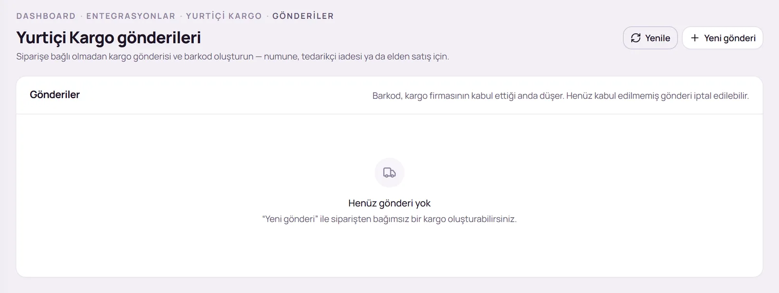 Kargo gönderileri sayfası