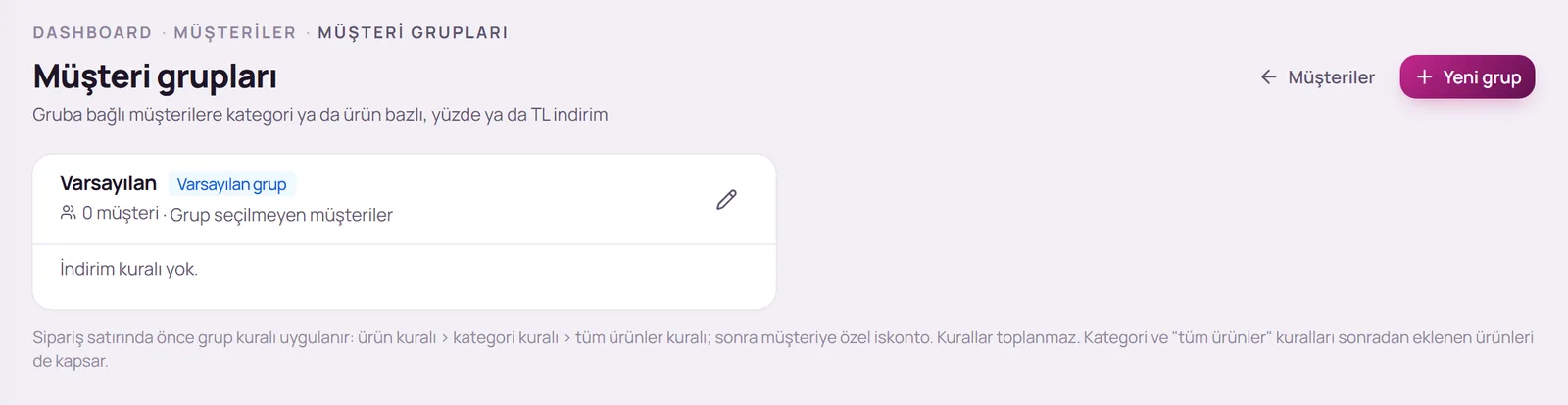 Müşteri grupları sayfası