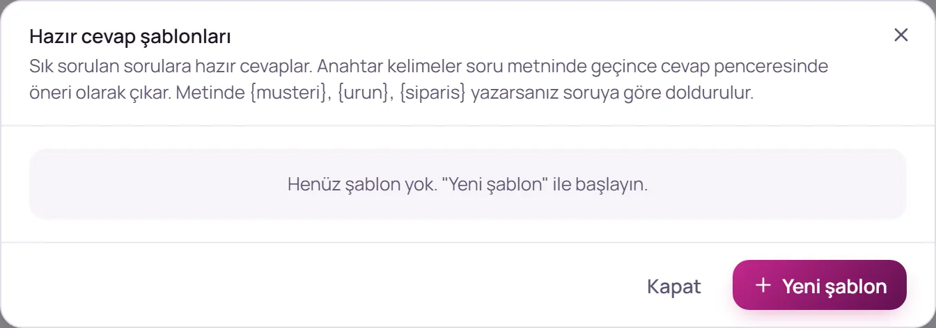 Hazır cevap şablonları penceresi