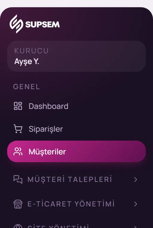 Sol menüde Genel, Müşteriler seçimi