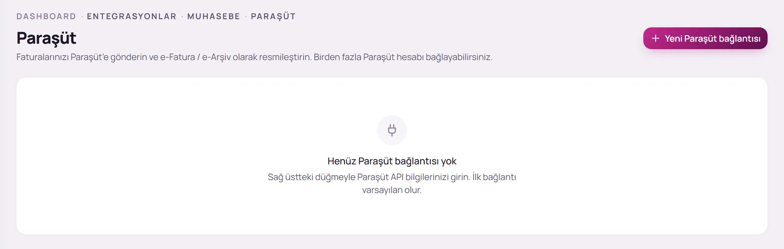 Paraşüt sayfası ve Yeni Paraşüt bağlantısı düğmesi