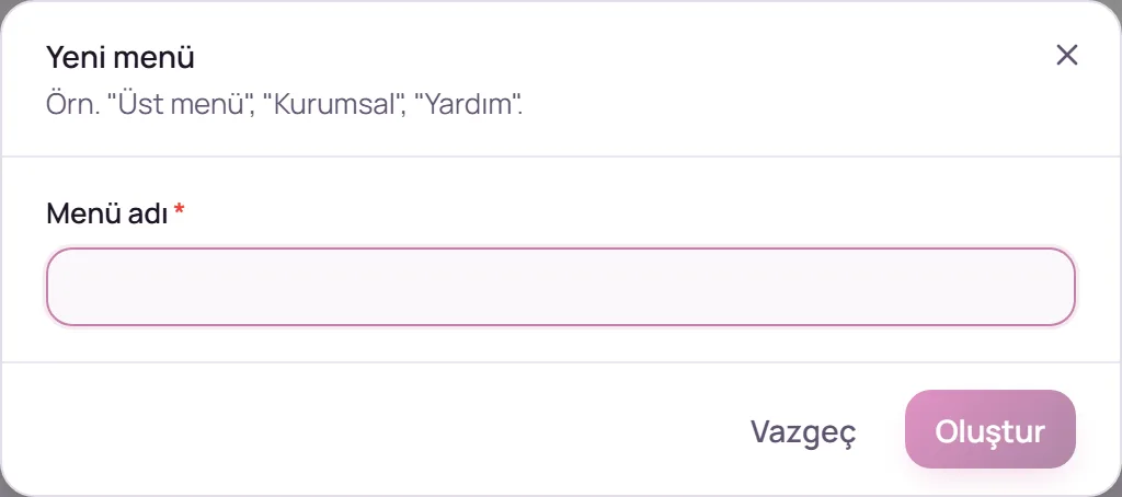 Yeni menü penceresi