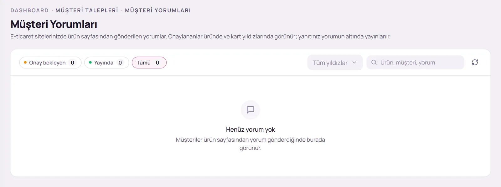Müşteri Yorumları sayfası