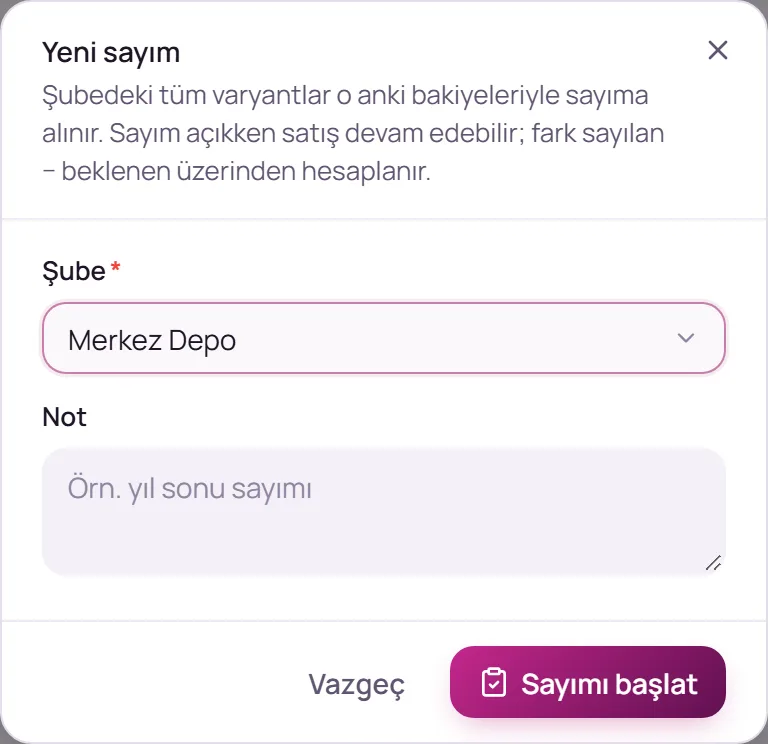 Yeni sayım penceresi