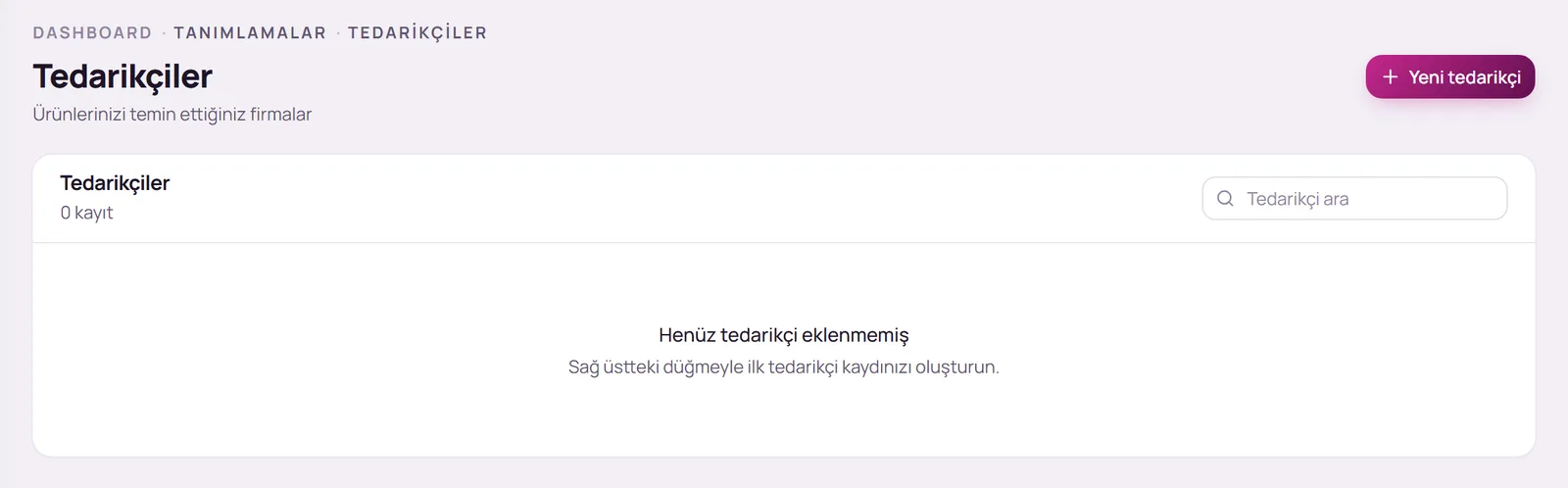 Tedarikçiler sayfası