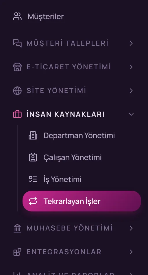 Sol menüde İnsan Kaynakları, Tekrarlayan İşler seçimi