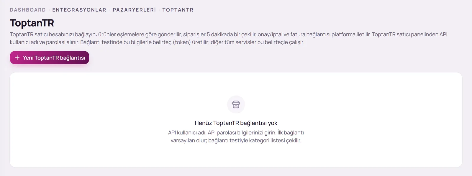 ToptanTR sayfası ve Yeni ToptanTR bağlantısı düğmesi