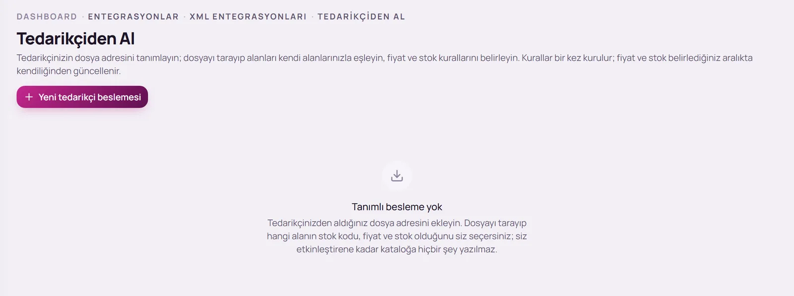 Tedarikçiden Al sayfası